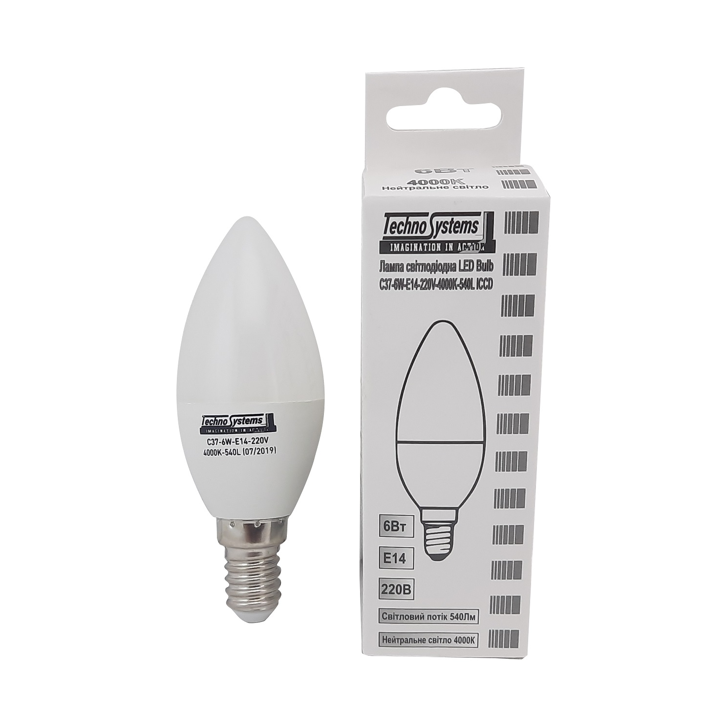 Лампа світлодіодна LED Bulb-C37-6W-E14-220V-4000K-540L ICCD 2 Лампа світлодіодна LED Bulb-C37-6W-E14-220V-4000K-540L ICCD - Зображення 2