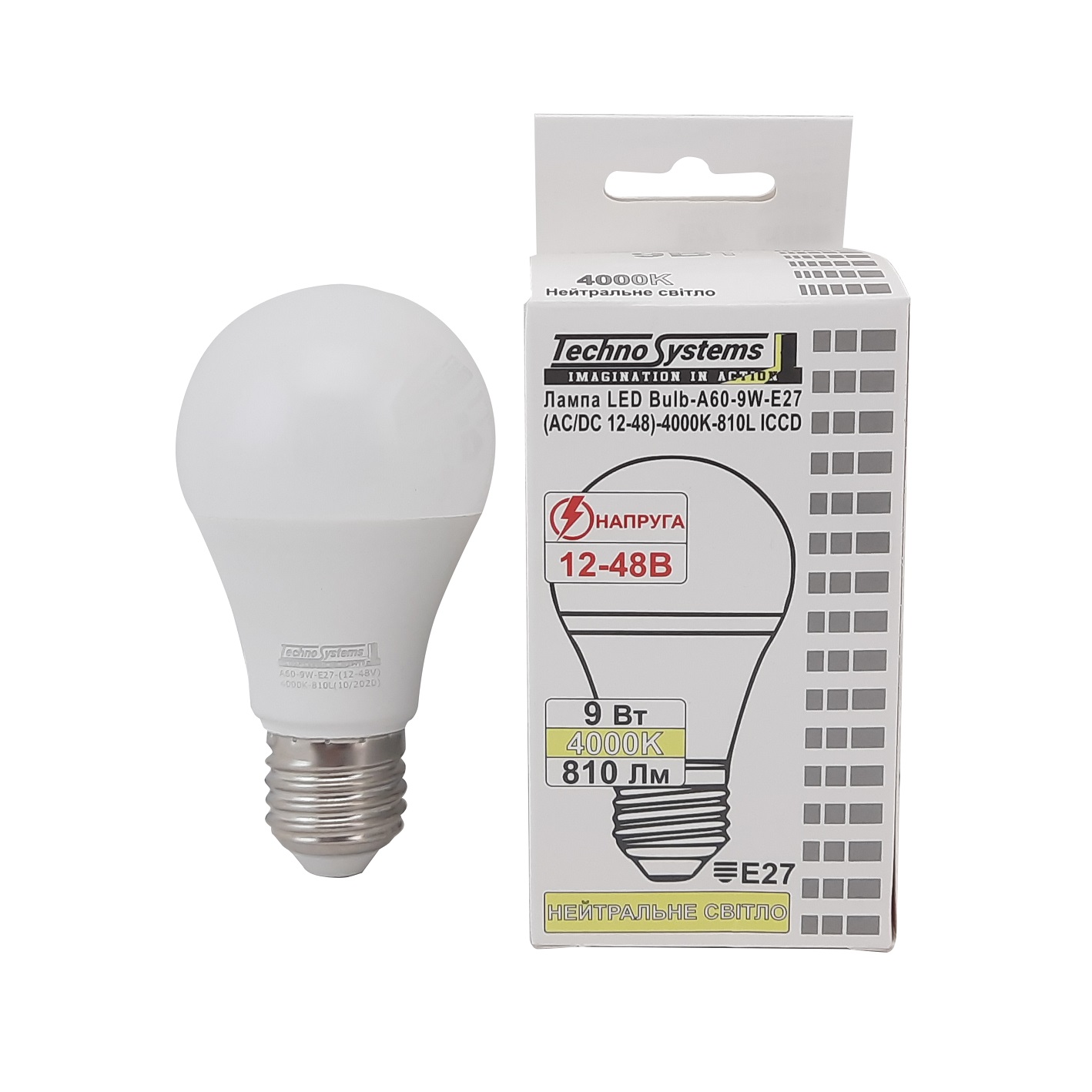 Лампа світлодіодна LED Bulb A60-9W-E27-(AC/DC 12-48V)-4000K-810L ICCD 2 Лампа світлодіодна LED Bulb A60-9W-E27-(AC/DC 12-48V)-4000K-810L ICCD - Зображення 2
