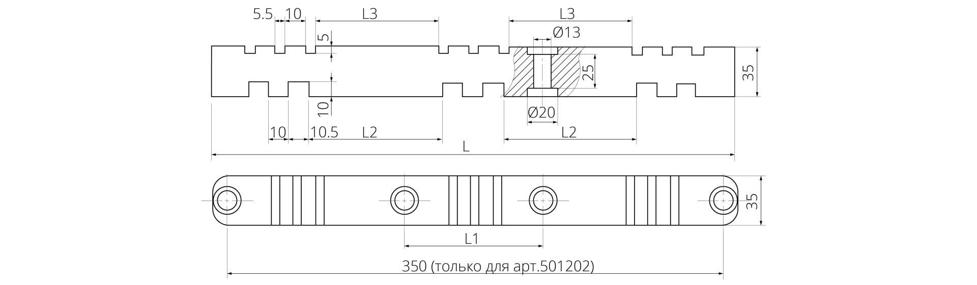 Ізолятор плоский для шин завтовшки 5 і 10мм IПШ 2P 180 мм 2 Ізолятор плоский для шин завтовшки 5 і 10мм IПШ 2P 180 мм - Зображення 2