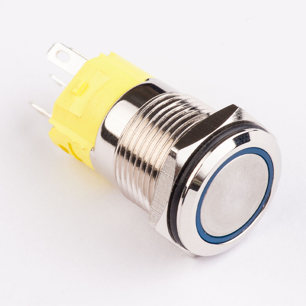 Кнопка нажимная металева KHM-19-FJ-E-Z, 220V з синьою ілюмінацією 1 Кнопка нажимная металева KHM-19-FJ-E-Z, 220V з синьою ілюмінацією