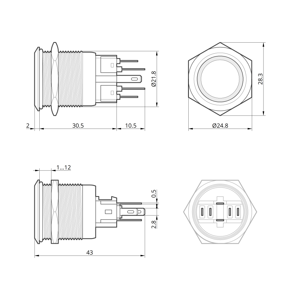 Кнопка металева КНМ-22-FJ-E-Z 220V 1NO1NC з фіксацією, Зелений 3 Кнопка металева КНМ-22-FJ-E-Z 220V 1NO1NC з фіксацією, Зелений - Зображення 3