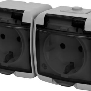 Розетка двомісна Eti Hermetics RHE-2SD-SR із з/к IP54 сіра/прозора кришка (4668073)