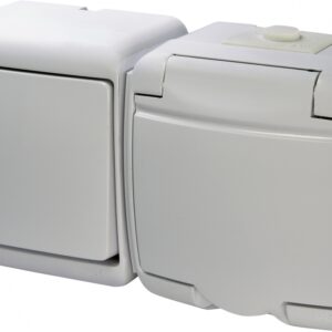 Горизонтальний блок вимикач+розетка Eti Hermetics VRHH-1s із з/к біла (4668031)