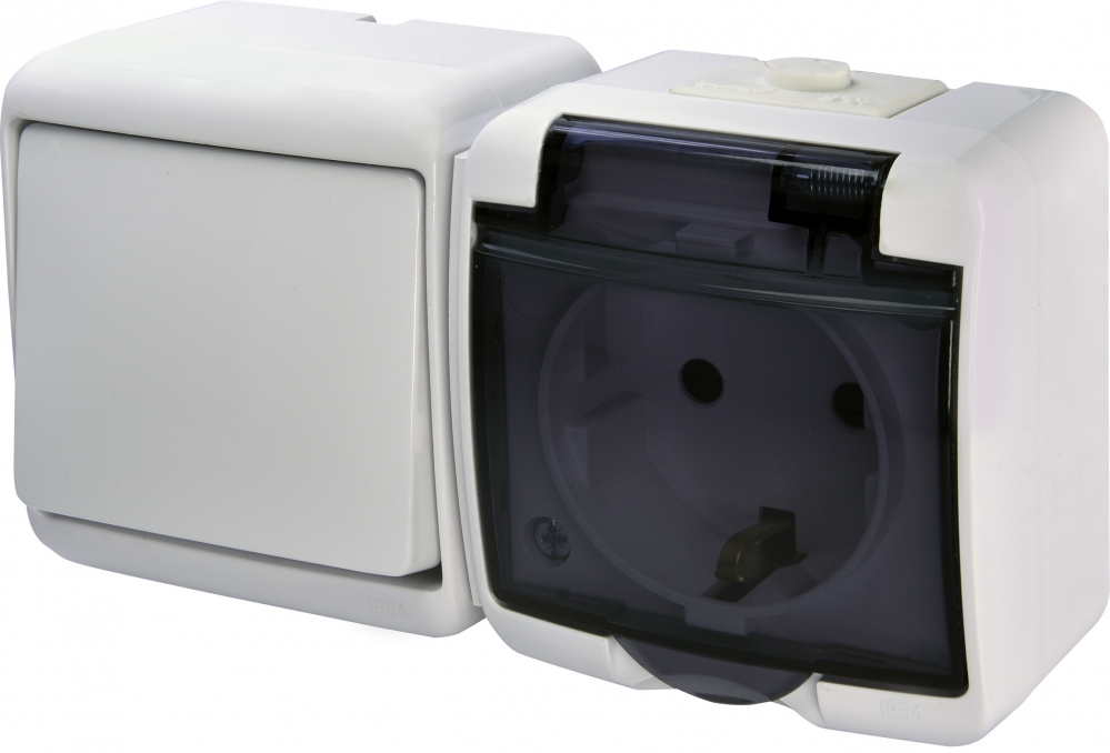 Горизонтальний блок вимикач+розетка Eti Hermetics VRHH-1sd із з/к біла/прозора кришка (4668032) 1 Горизонтальний блок вимикач+розетка Eti Hermetics VRHH-1sd із з/к біла/прозора кришка (4668032)