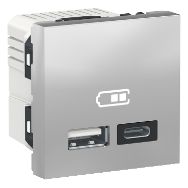 Подвійна USB розетка Schneider Electric NU301830 тип А+тип С (алюміній) 1 Подвійна USB розетка Schneider Electric NU301830 тип А+тип С (алюміній)