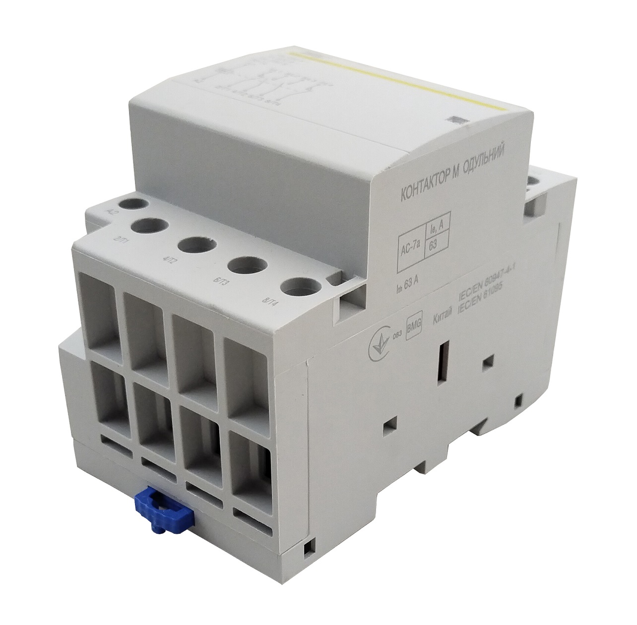 Контактор модульний КМ-3-63-22 63А 230AC 2NO-2NC 4р 3мод. 3 Контактор модульний КМ-3-63-22 63А 230AC 2NO-2NC 4р 3мод. - Зображення 3