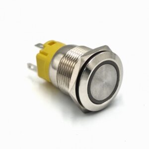 Кнопка металева КНМ-UL-16-FJ-E-Z 220V 1NO1NC плоска з фіксацією 5A, блакитний TAKEL