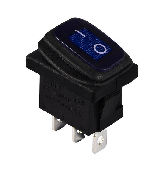 KCD1-2-101WN BL/B 220V Перемикач 1 клав, вологозах, синій з підсвічуванням 1 KCD1-2-101WN BL/B 220V Перемикач 1 клав, вологозах, синій з підсвічуванням