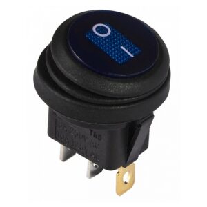 KCD1-5-101WN BL/B 220V  Перемикач 1 клав,круглий вологозах, синій з підсвічуванням