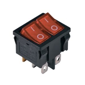 KCD1-6-2101N R+R/B 220V Перемикач 2 клав, червоний з підсвічуванням
