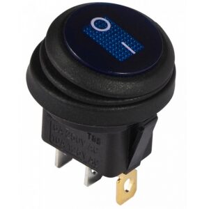 KCD1-8-101WN BL/B 220V  Перемикач 1 клав,круглий вологозах, синій з підсвічуванням