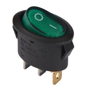 KCD1-9-101N G/B 220V Перемикач 1 клав, овал, зелений з підсвічуванням