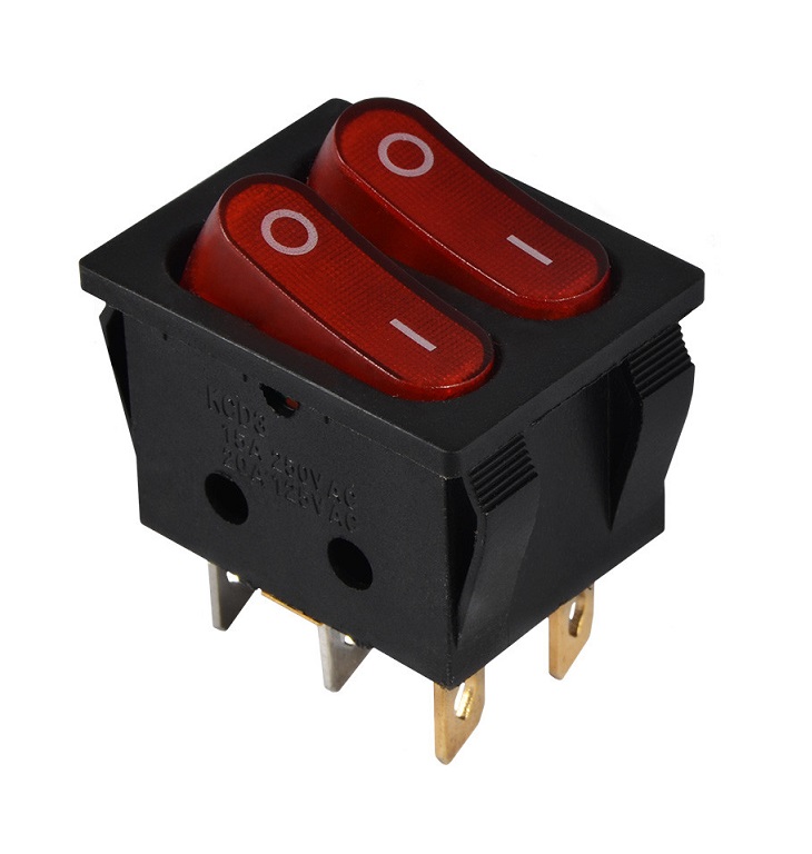 KCD2-5-2101N R+R/B 220V Перемикач 2 клав, червоний з підсвічуванням 1 KCD2-5-2101N R+R/B 220V Перемикач 2 клав, червоний з підсвічуванням