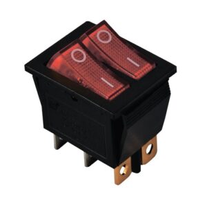 KCD2-2101N R+R/B 220V Перемикач 2 клав, червоний з підсвічуванням