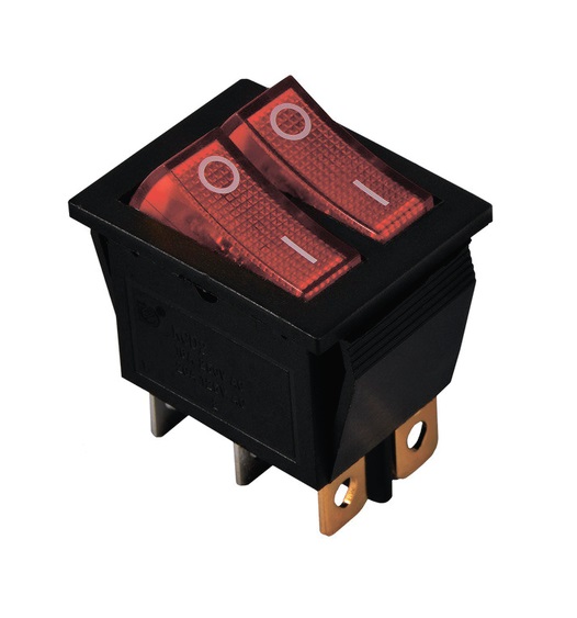 KCD2-2101N R+R/B 220V Перемикач 2 клав, червоний з підсвічуванням 1 KCD2-2101N R+R/B 220V Перемикач 2 клав, червоний з підсвічуванням