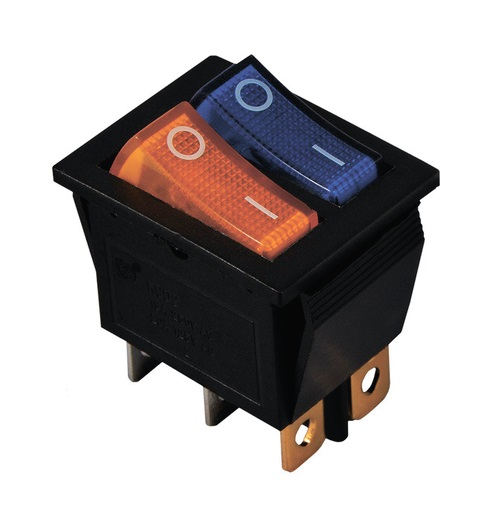 KCD2-2101N Y+BL/B 220V Перемикач 2 клав, Жовтий+синій з підсвічуванням 1 KCD2-2101N Y+BL/B 220V Перемикач 2 клав, Жовтий+синій з підсвічуванням