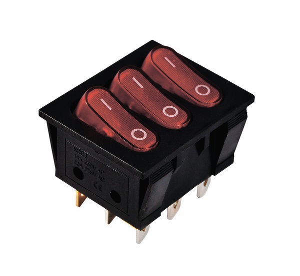 KCD2-3101N R+R+R/B 220V Перемикач 3 клав, червоний з підсвічуванням 1 KCD2-3101N R+R+R/B 220V Перемикач 3 клав, червоний з підсвічуванням