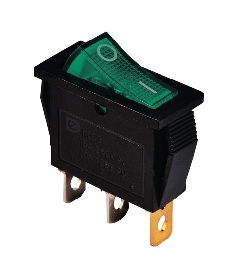 KCD3-101N G/B 220V Перемикач 1 клав, зелений з підсвічуванням 1 KCD3-101N G/B 220V Перемикач 1 клав, зелений з підсвічуванням