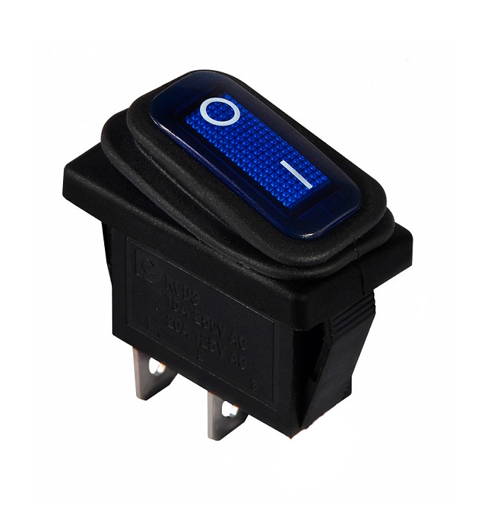 KCD3-101WN BL/B 220V Перемикач 1 клав, вологозах, синій з підсвічуванням 1 KCD3-101WN BL/B 220V Перемикач 1 клав, вологозах, синій з підсвічуванням