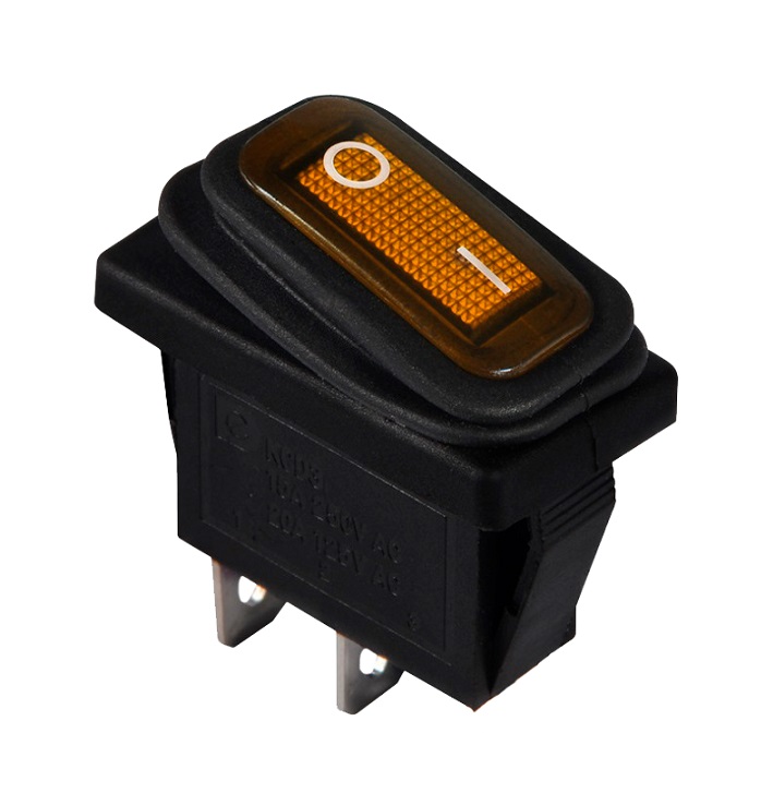 KCD3-101WN YL/B 220V Перемикач 1 клав, вологозах, жовтий з підсвічуванням 1 KCD3-101WN YL/B 220V Перемикач 1 клав, вологозах, жовтий з підсвічуванням