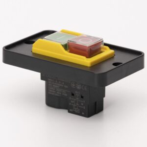 Пускова електромагнітна кнопка ESSB-12YC 4pin на панелі, жовта рамка TAKEL