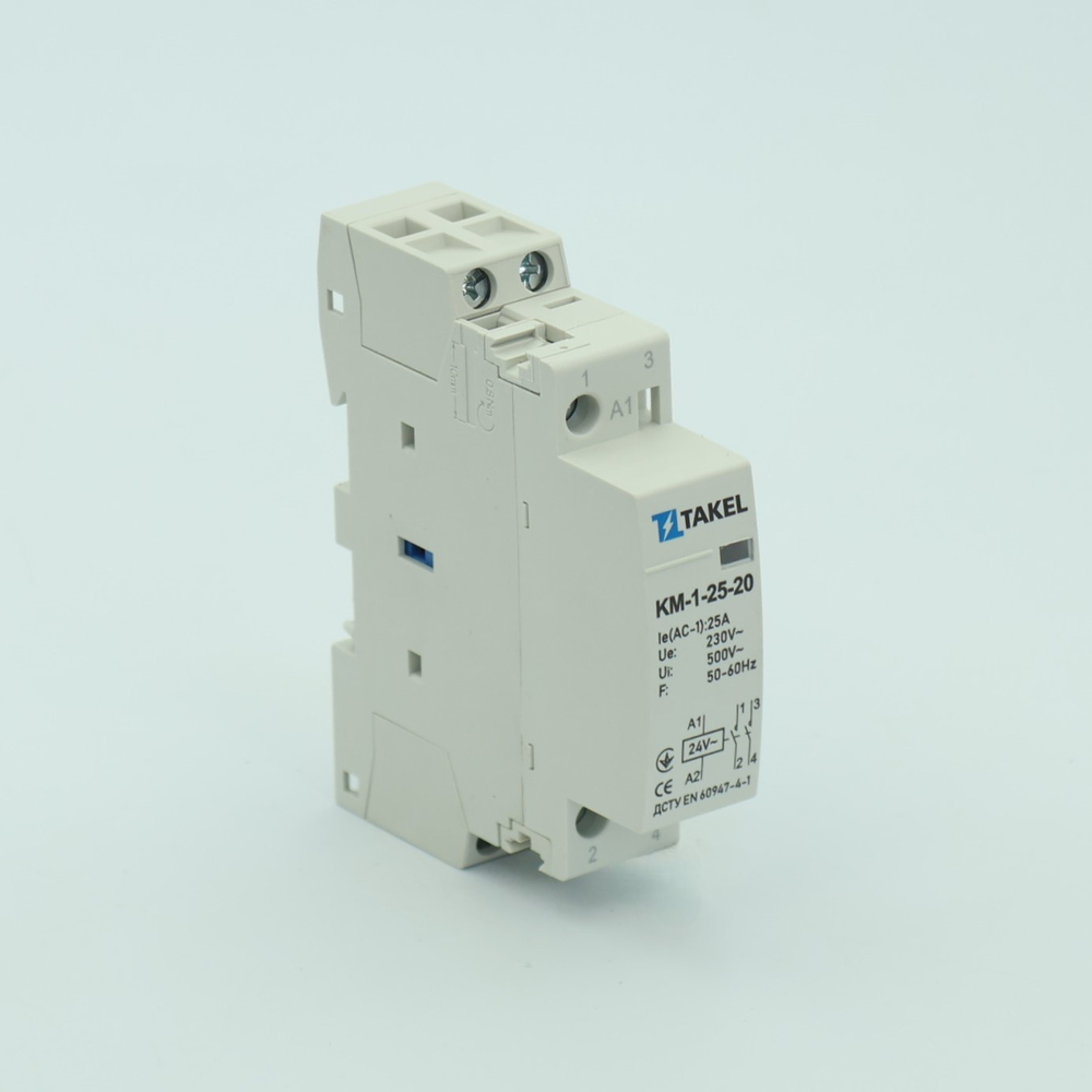 Контактор модульний КМ-1-25-20 25А 2NO 24В AC TAKEL 1 Контактор модульний КМ-1-25-20 25А 2NO 24В AC TAKEL