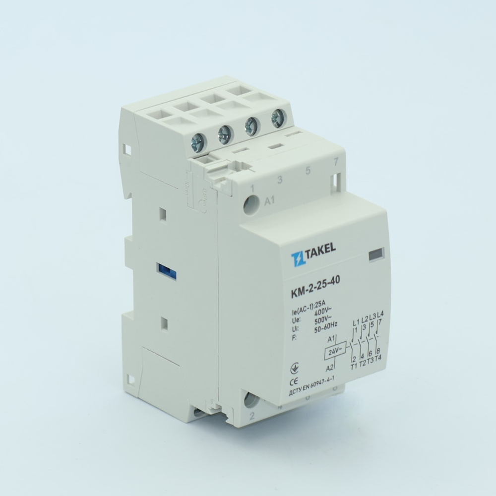 Контактор модульний КМ-2-25-40 25А 4NO 24В AC TAKEL 1 Контактор модульний КМ-2-25-40 25А 4NO 24В AC TAKEL