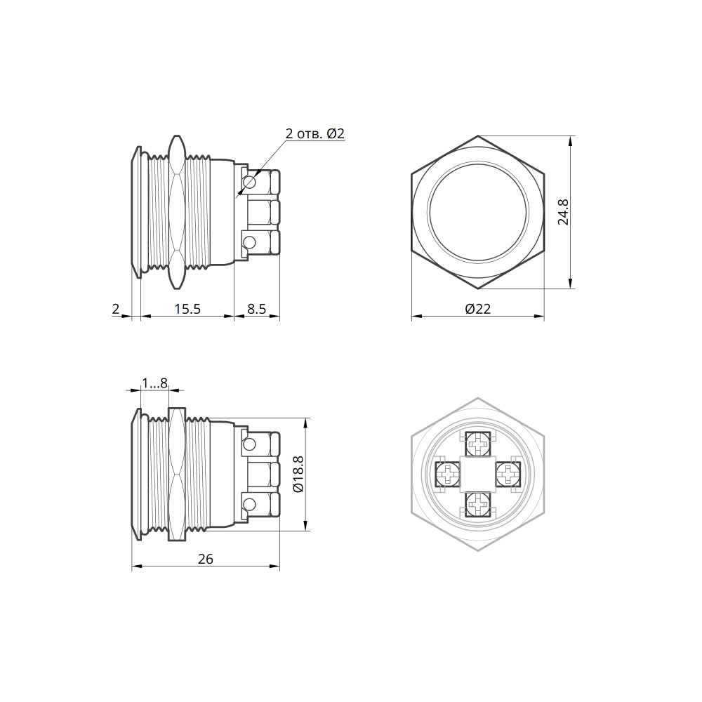 Кнопка металева КНМ-19-F20(S)-E 230V 1NO плоска (гвинтове з'єднання), червоний TAKEL 3 Кнопка металева КНМ-19-F20(S)-E 230V 1NO плоска (гвинтове з'єднання), червоний TAKEL - Зображення 3