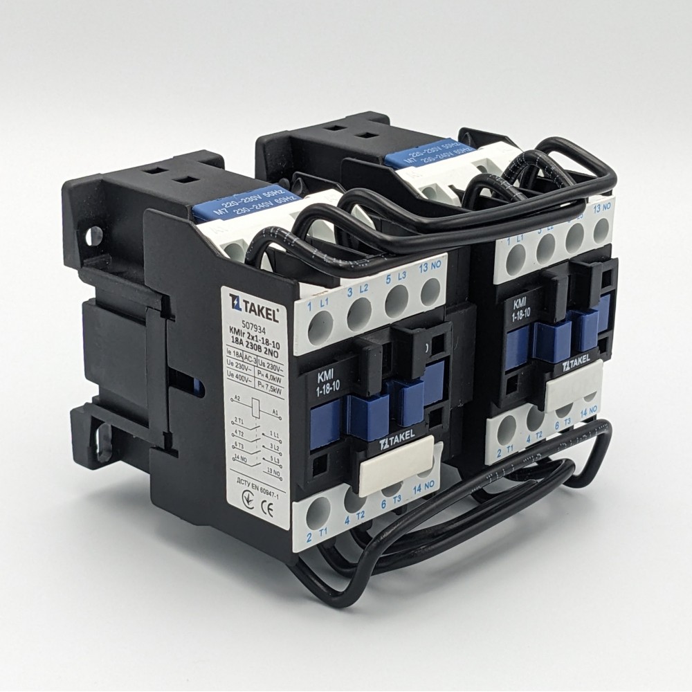 Контактор КМІr 2x1-18-10 18А 230В 2NO реверс TAKEL 1 Контактор КМІr 2x1-18-10 18А 230В 2NO реверс TAKEL
