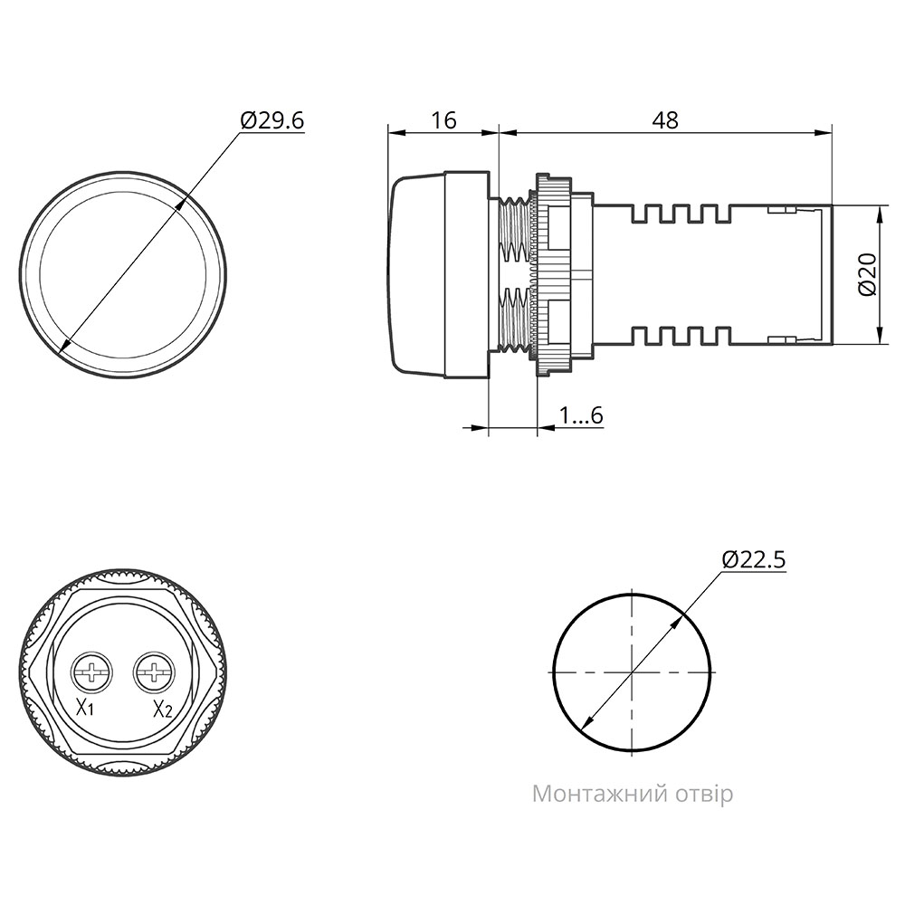 Світлодіодний індикатор AD22D 230v АC/DC ARGENT, блакитний TAKEL 2 Світлодіодний індикатор AD22D 230v АC/DC ARGENT, блакитний TAKEL - Зображення 2