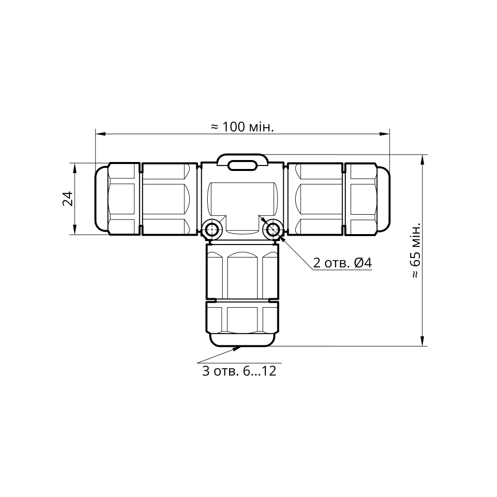Конектор Т-подібний TK20 3pin IP68 TAKEL 3 Конектор Т-подібний TK20 3pin IP68 TAKEL - Зображення 3